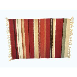Pottery Barn 14x20 Woven Striped Cotton Table Runner/Placemat Red & Beige Tones